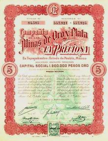 Mines de Oro y Plata La Preciosa - Mexico 1911