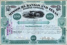 Missouri, Kansas and Texas Railway Company 1881 - Signed by Robber Baron Jay Gould