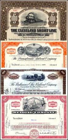 Monopoly Railroad Set - 4 Certificates from the Monopoly Game