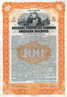 National Properties Company American Railways 1916 - Gold Bond