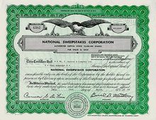 National Sweepstakes Corporation Stock Certificate