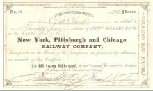 New York, Pittsburgh and Chicago Railway - Ohio-Pennsylvania 1880's signed by Civil War General James S. Negley