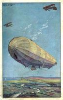 Early Zeppelin Litho Postcard with Bi Planes