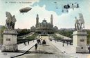 Paris Colored Photo postcard of Bi Plane and Zeppelin