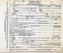 Pennsylvania unissued Certificate of Death