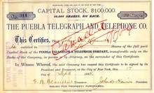 Puebla Telegraph and Telephone Company - New York 1883