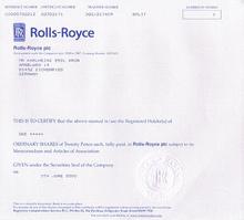 Rolls Royce Stock Certificate