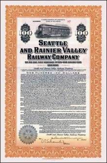 Seattle and Rainier Valley Railway Company Bond 1916 - SCARCE