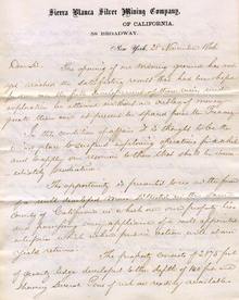 Sierra Blanca Silver Mining Company Letter 1866