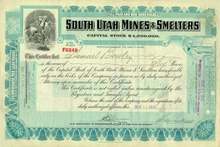 South Utah Mines and Smelters Stock Certificate 1909 - 1914