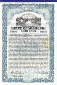 State of Missouri Road Bond signed by Govenor - 1930's