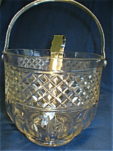 Nice Pressed Glass Ice Bucket with Tongs