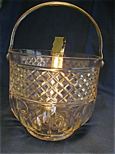 Nice Pressed Glass Ice Bucket with Tongs