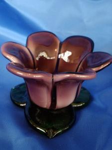 Pretty Purple Glass Flower Tealite Holder