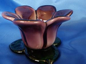 Pretty Purple Glass Flower Tealite Holder