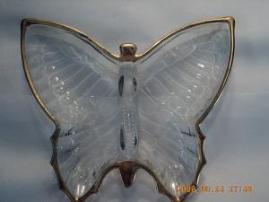 Pink Depression Butterfly Party Dish with Gold Trim