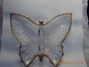 Pink Depression Butterfly Party Dish with Gold Trim