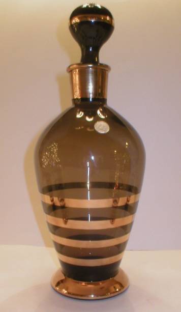 Romanian Smoke Glass and Gold Decanter Set