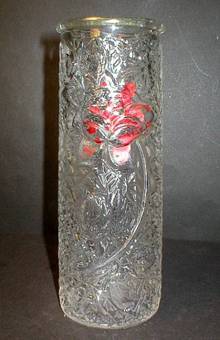Imperial Glass Raised Rose on Fishnet Goofus Glass Vase