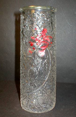Imperial Glass Raised Rose on Fishnet Goofus Glass Vase