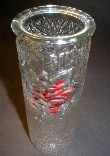 Imperial Glass Raised Rose on Fishnet Goofus Glass Vase