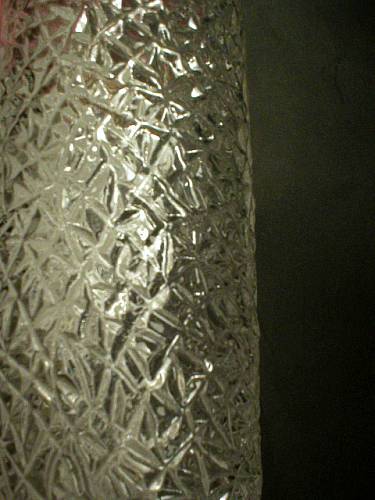 Imperial Glass Raised Rose on Fishnet Goofus Glass Vase