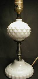 Pretty and Shabby Chic Diamond Pattern Milk Glass Lamp