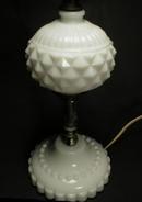 Pretty and Shabby Chic Diamond Pattern Milk Glass Lamp