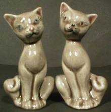 Adorable Pair of Gray Cat Miniature Figurines