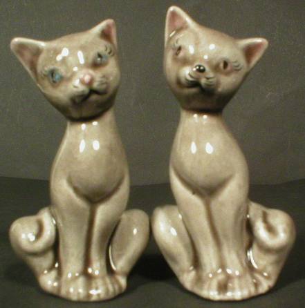 Adorable Pair of Gray Cat Miniature Figurines