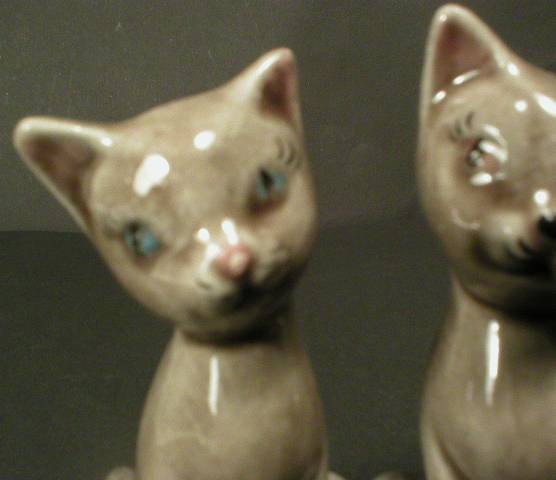 Adorable Pair of Gray Cat Miniature Figurines
