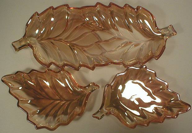 Three Piece Marigold Iridescent Leaf Relish Set