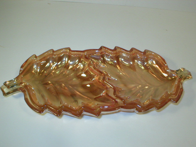 Three Piece Marigold Iridescent Leaf Relish Set