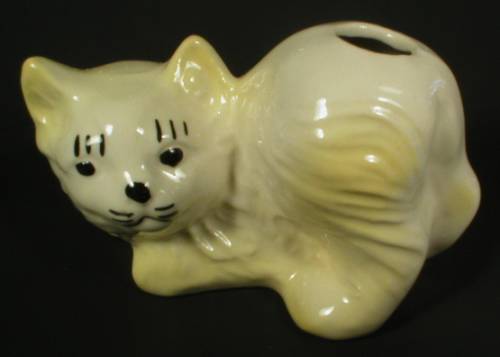 Hull Pottery Yellow and White Cat Figural Toothbrush Holder