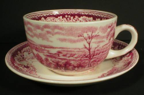 Homer Laughlin Red Currier & Ives Prints Cup and Saucer