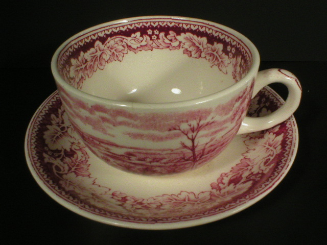 Homer Laughlin Red Currier & Ives Prints Cup and Saucer