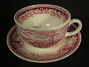 Homer Laughlin Red Currier & Ives Prints Cup and Saucer