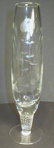 Pretty Rose Cut Glass Twisted Stem Bud Vase