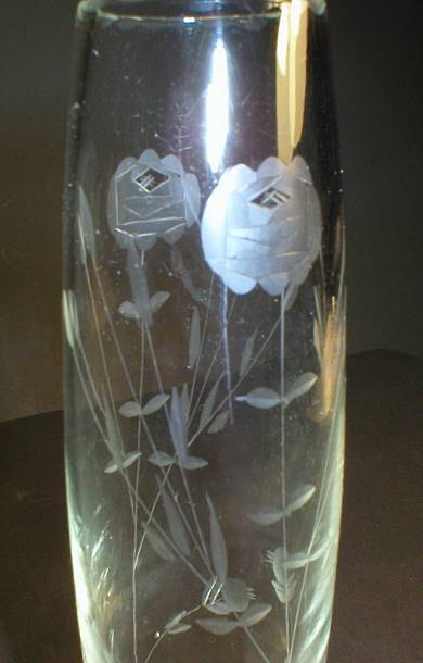 Pretty Rose Cut Glass Twisted Stem Bud Vase