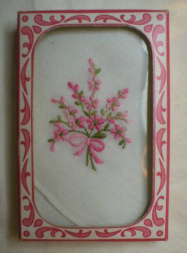 Sweet Vintage Embroidered Posies Handkerchief in Original Box