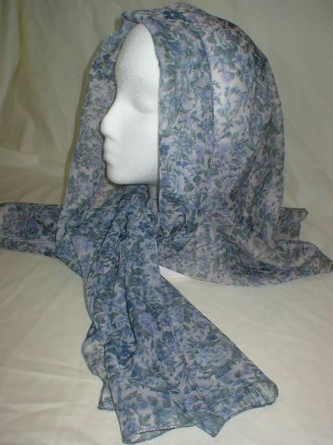 Vintage Blue & Lavender Roses Sheer Scarf