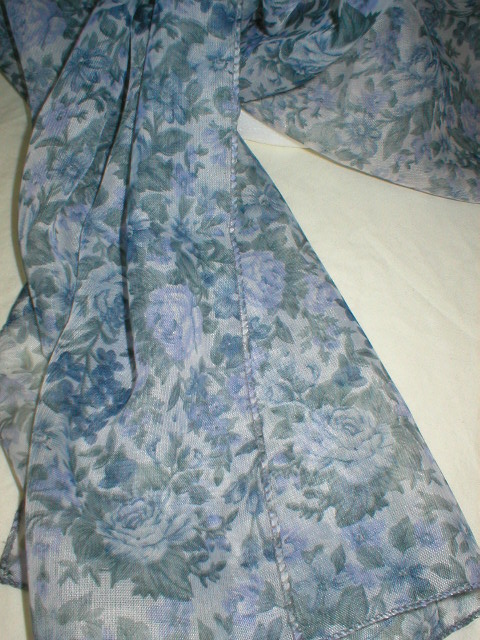 Vintage Blue & Lavender Roses Sheer Scarf