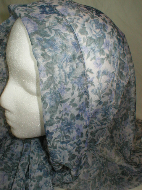 Vintage Blue & Lavender Roses Sheer Scarf