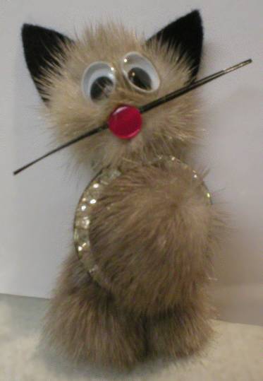 Adorable Mink and Rhinestone Cat Brooch