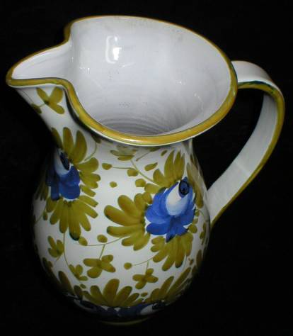 Large Italian Majolica Blue Roses Pitcher Jug