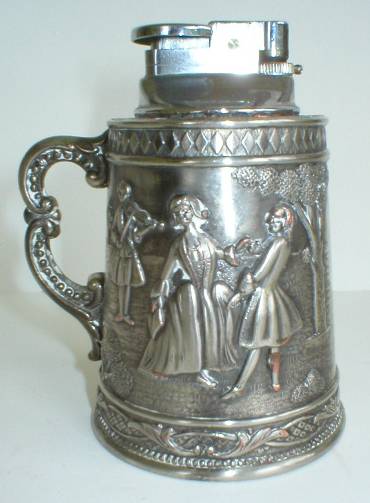 Silver Plated Courting Couples Figural Stein Table Lighter