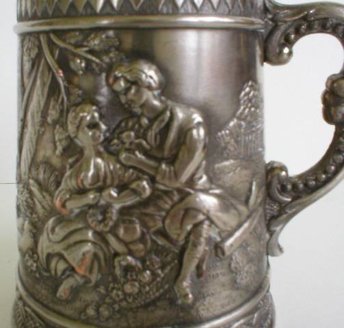 Silver Plated Courting Couples Figural Stein Table Lighter