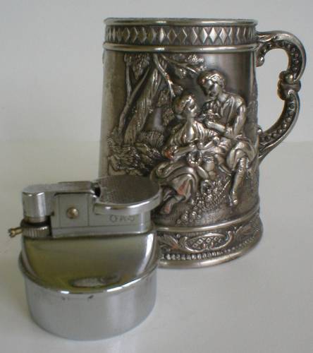 Silver Plated Courting Couples Figural Stein Table Lighter