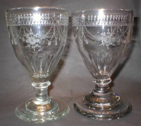 1700's Hand Made Engraved Goblet Pair