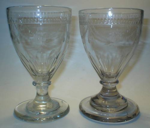 1700's Hand Made Engraved Goblet Pair